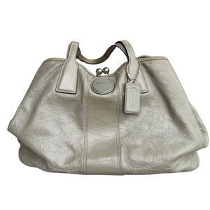 Coach Sabrina Satchel F15658 Gray Metallic Leather Kiss Lock